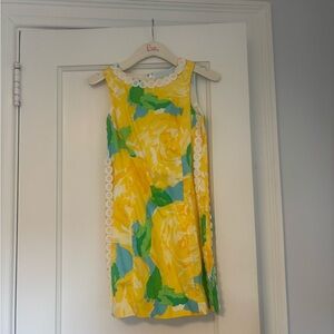 Lilly Pulitzer Yellow Floral Shift Dress with Green and Blue Accents